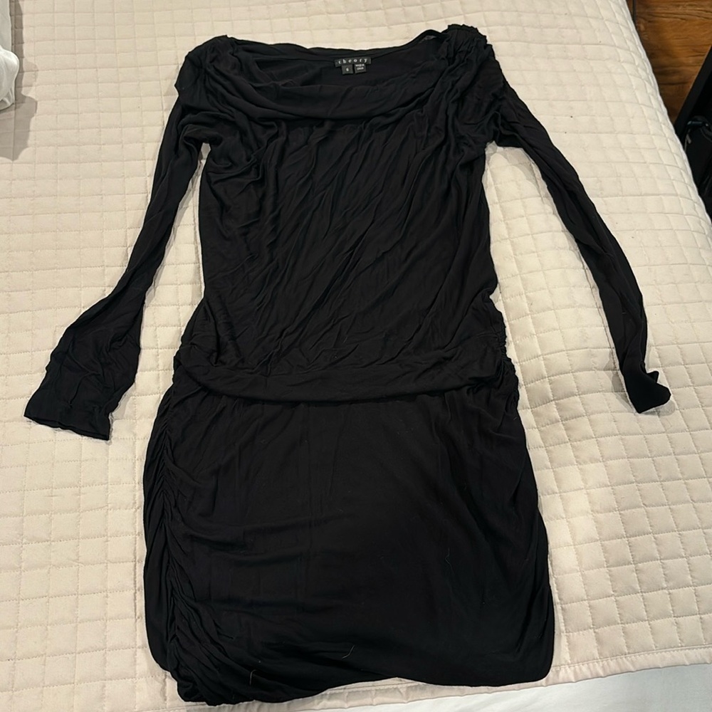 Theory long sleeve black mini dress